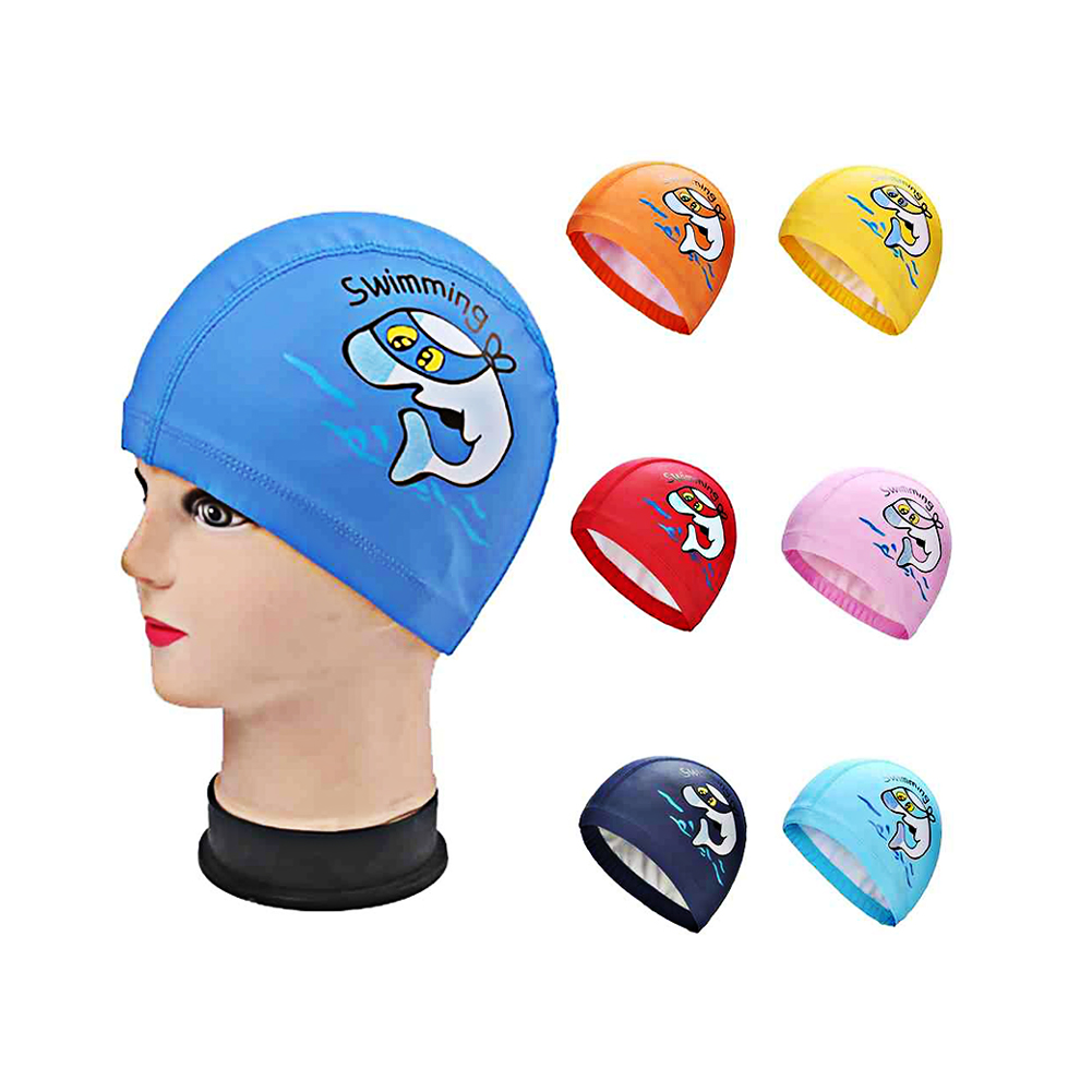 Silicone Fun Swim Caps for Girls and Boys  Kids Swimming Hats with Cartoon Sharks   Minnows Design
