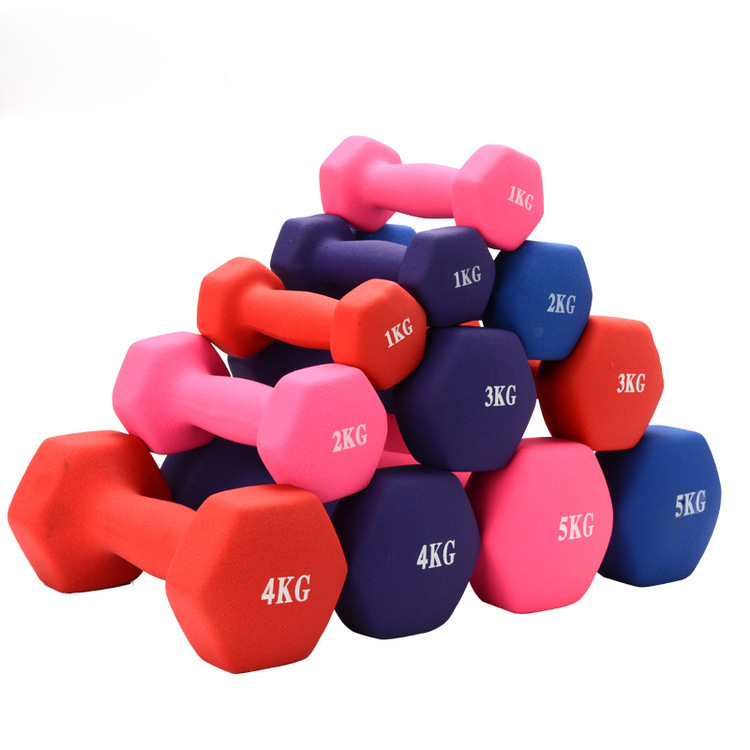 Customized weight indoor adult fitness equipment Neoprene hexagonal dumbbell set LBS dumbbell