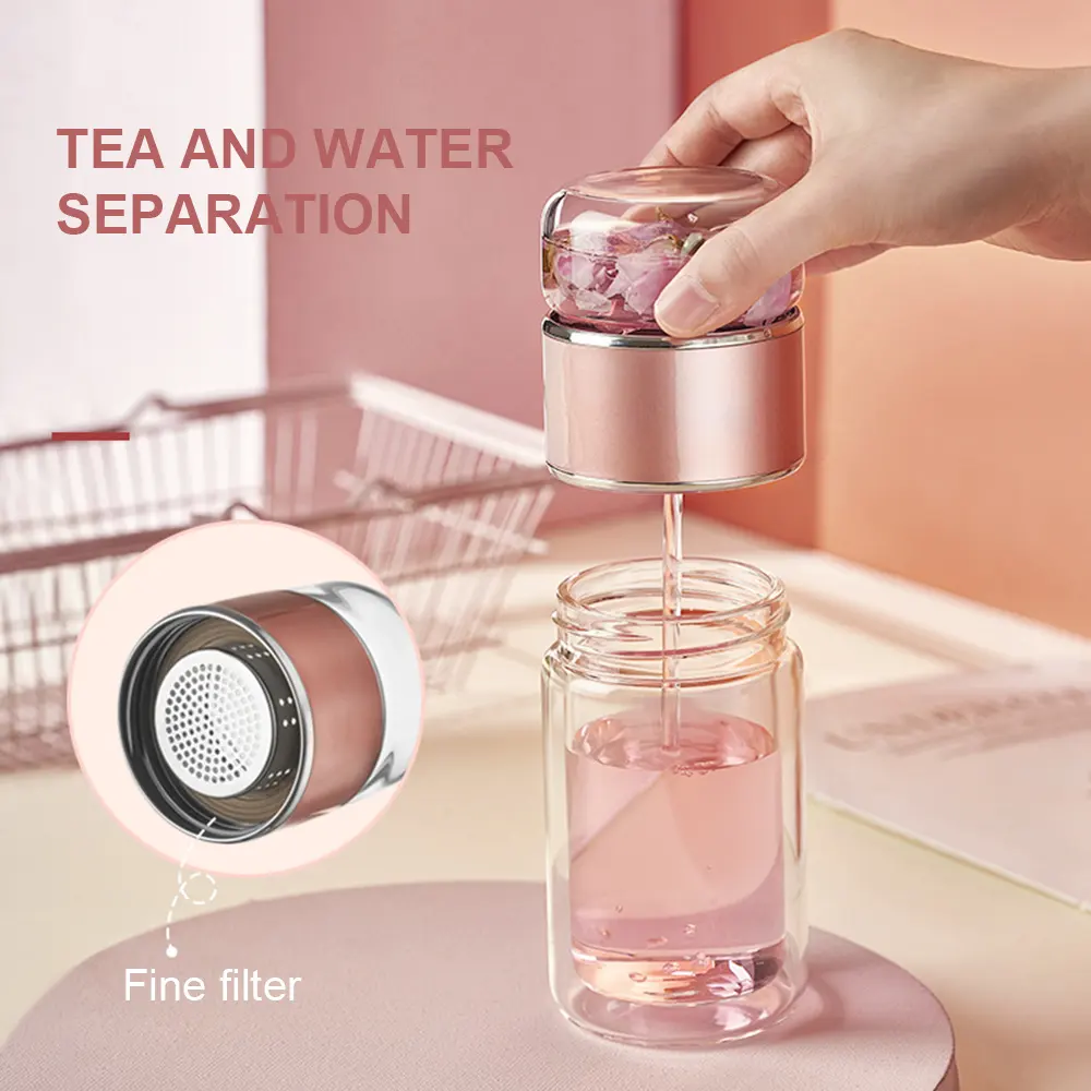 550ml Business Portable Thermos Vacuum Flask Tea Filter Water Drink Bottle For Tea Leaf With Strainer Infuser Pink