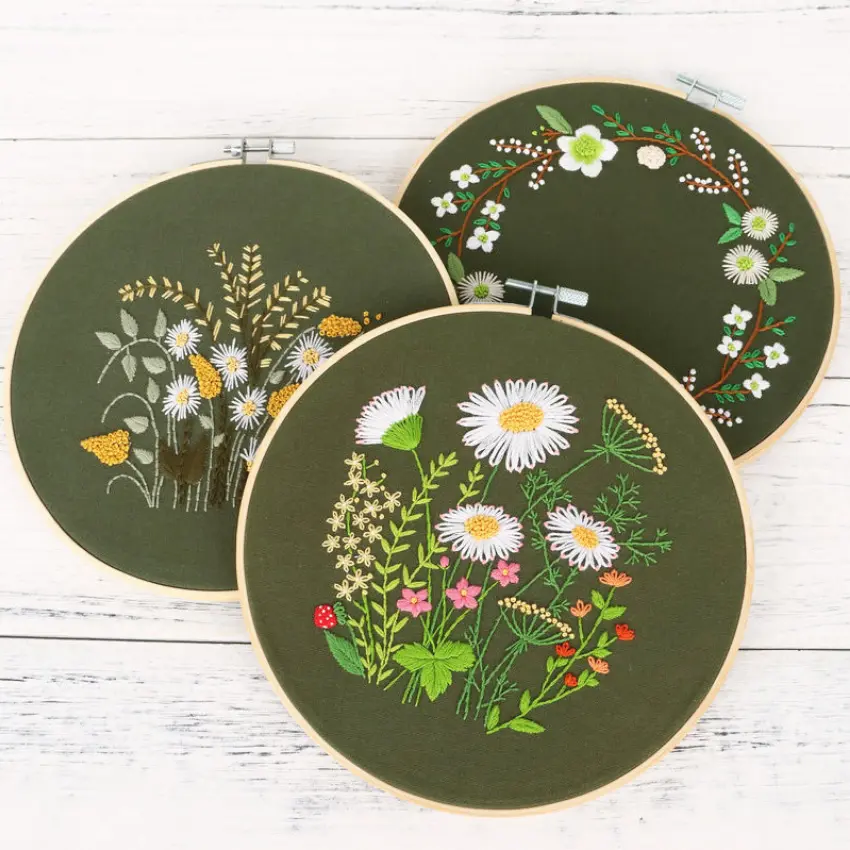Flower Pattern, DIY Embroidery Kit for Beginner Cross Stitch Needlework Sewing Art Craft Painting Daisy Wreath Dandelion