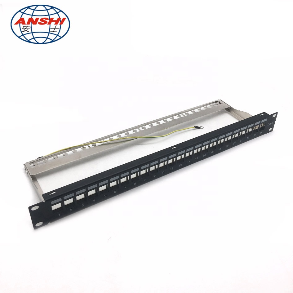 ANSHI незагруженный 19 дюймов 1U 24 порта CAT5E CAT6 CAT6A щит STP коммутационная панель с управлением задним кабелем