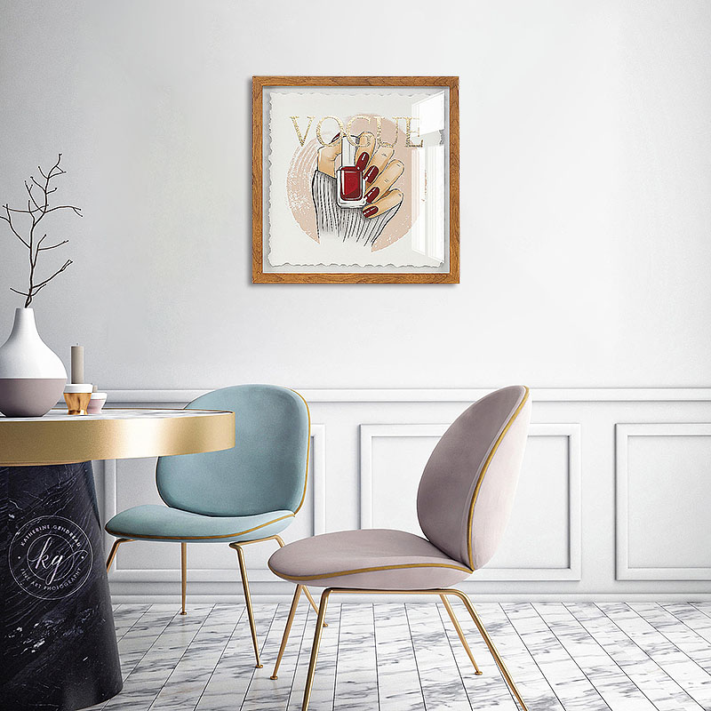 Vogue Paper Painting Wall Art with Frame for Living Room