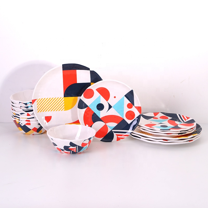 Pass new EU2020/1245 High Quality Customized printing 16 sets melamine tableware dinner set clown melamine