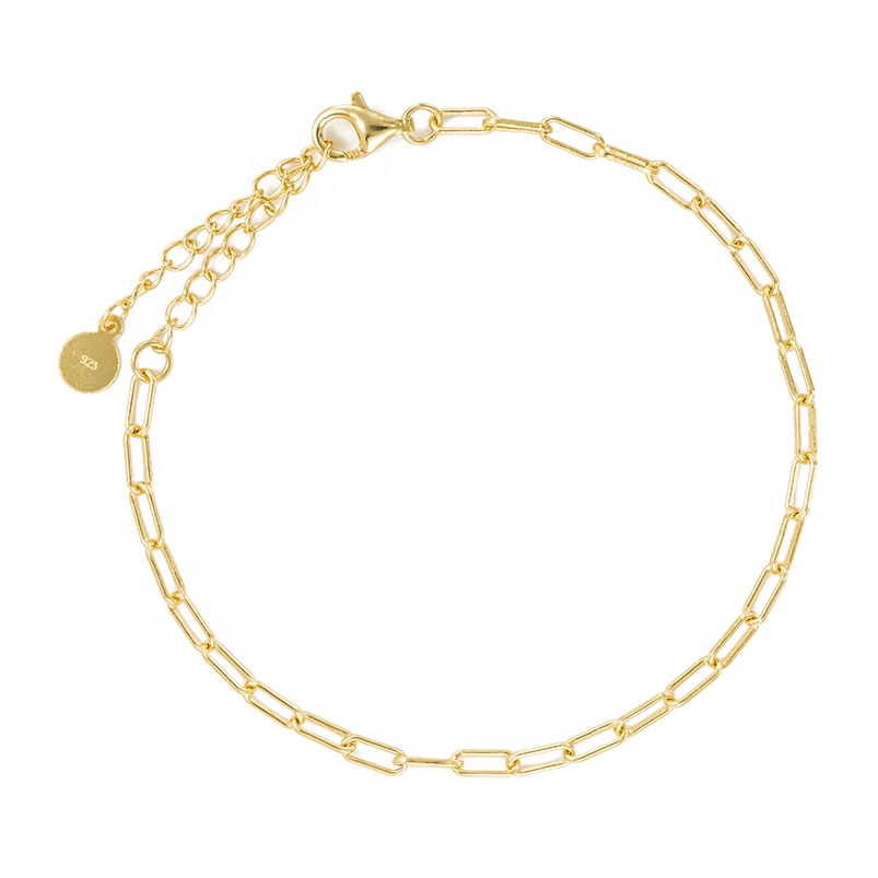 Minimalist jewelry 925 silver rectangle paperclip chain anklet bracelet women