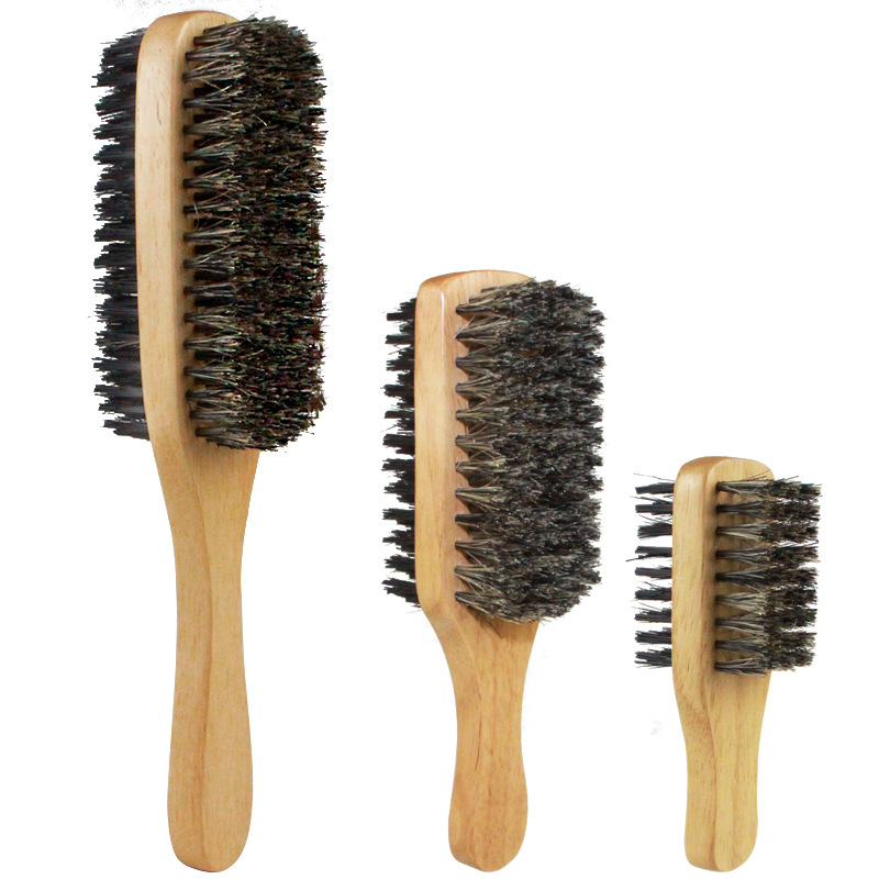 New Style Double-Side Custom Logo Male Face Hair Mustache Removes Tangles Shaving Comb Boar Bristle Men's Wooden Beard Brush