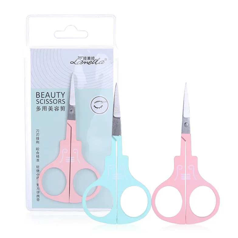 Lameila Private Label Point Tip Eyebrow Scissors Beauty Care Tool Plastic Handle Stainless Steel Cosmetic Beauty Scissors A0416