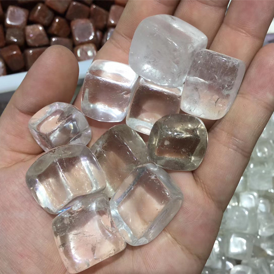 Wholesale natural crystal Ice wine stone bulk square Clear quartz crystal tumbled stones