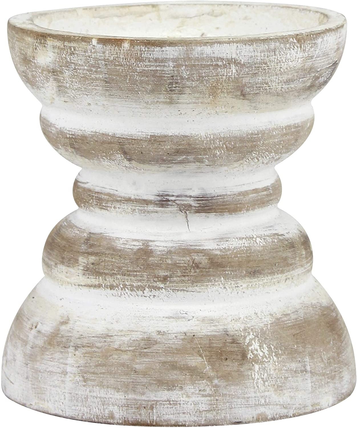 Antique White Wooden Pillar Candle Holder, Vintage Seaside Pillar Stand for Dining Table Centerpiece, Coffee Table