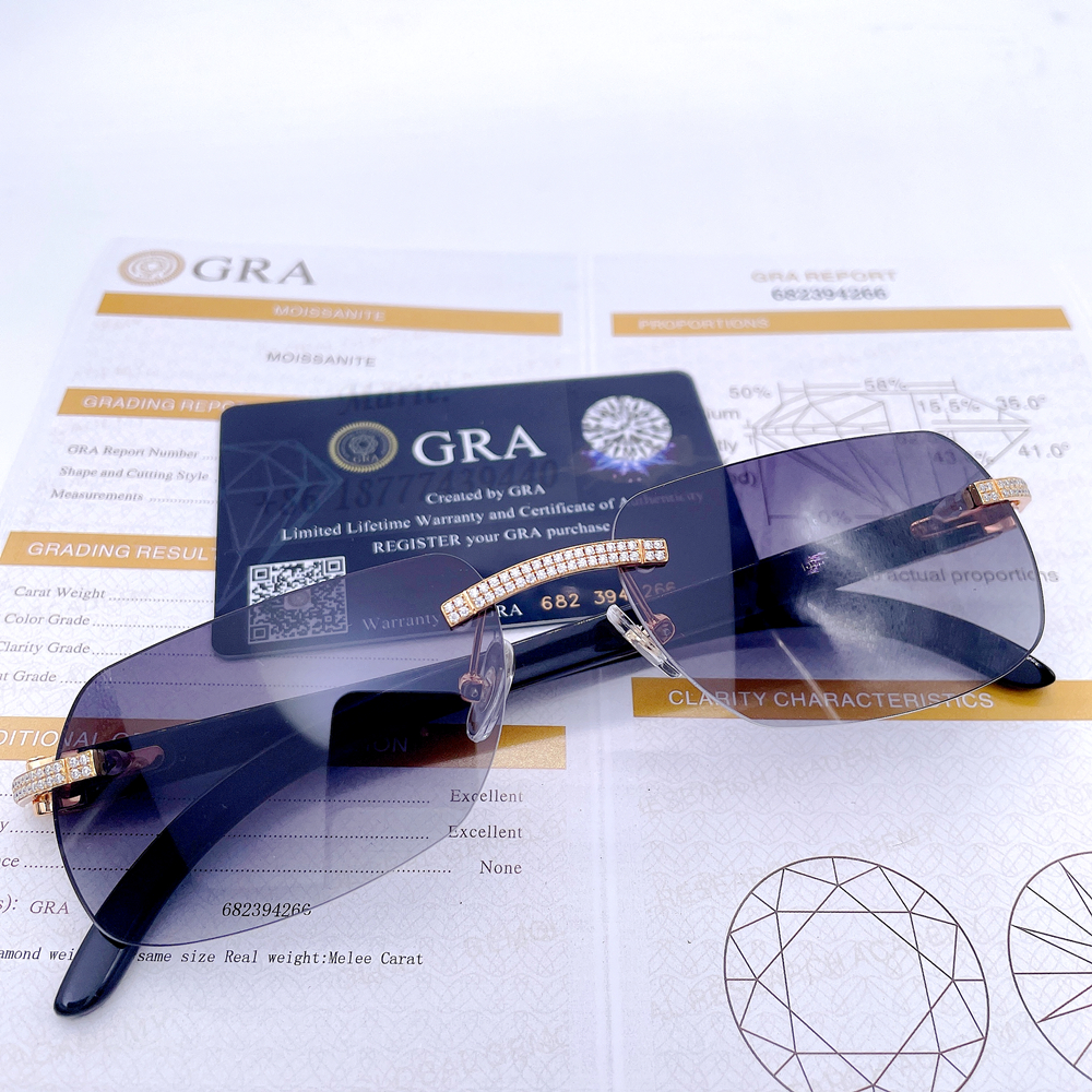 Оптовая продажа, солнцезащитные очки без оправы из латуни с муассанитом, роскошные мужские солнцезащитные очки, брендовые дизайнерские модные солнцезащитные очки с бриллиантами для мужчин