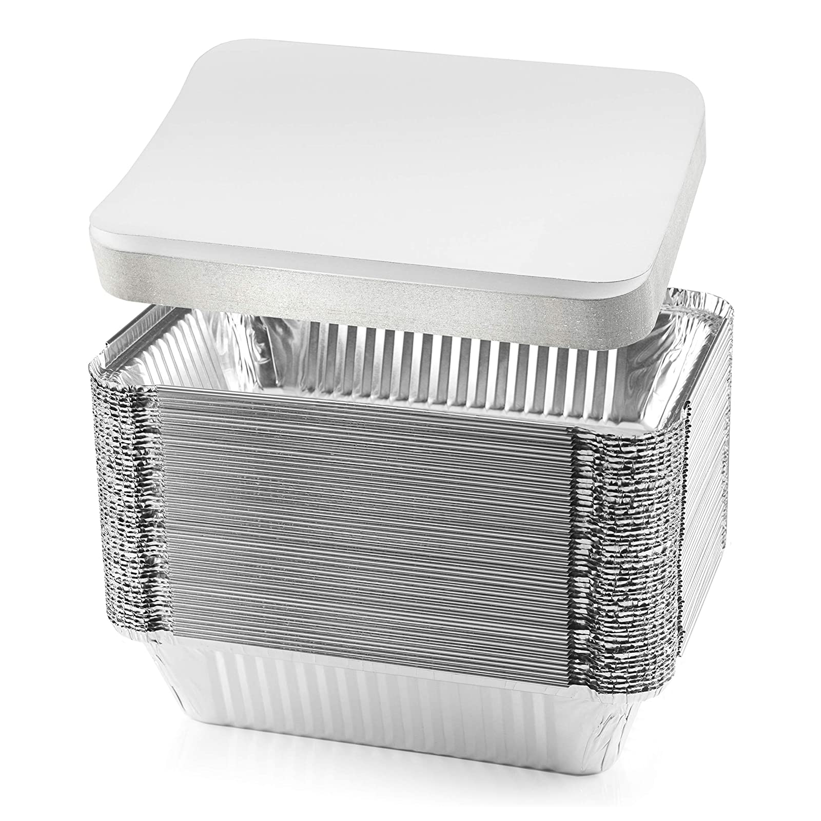 FBM Hot Sale 50-Pack Heavy Duty Disposable Aluminum Oblong Foil Pans with Lid Covers