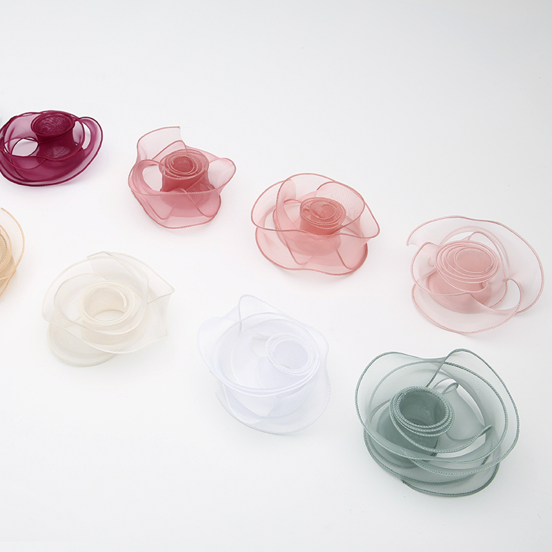 Simple bilateral gauze flower packaging material elegant flower fishtail satin organza ribbon