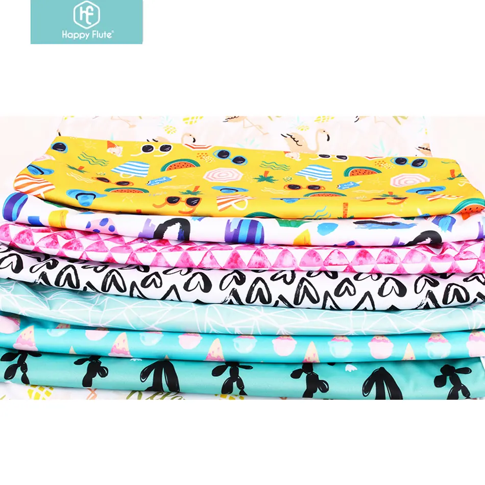 Pul Fabric Manufacturers Happy Flute Wholesale Cloth Diaper Material Waterproof 100% Polyurethane Laminate Fabric Digital OEM Print PUL TPU Fabric