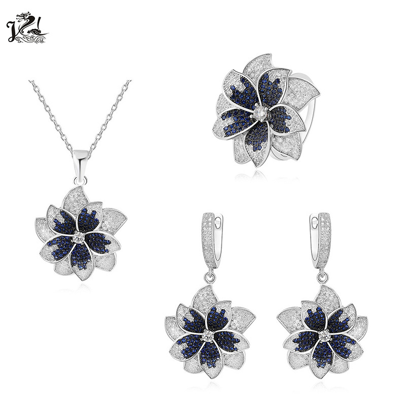 Beautiful Flowers Shape Earrings Sets Fashion 925 Silver Wedding Jewelry Sets For Women