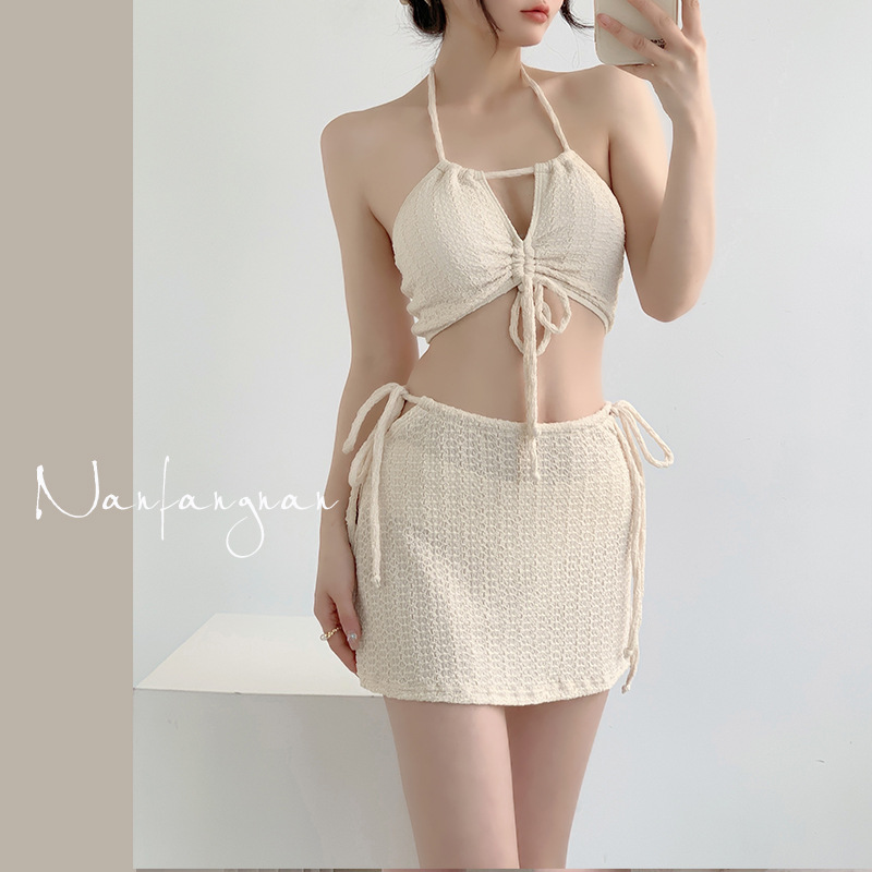 New sexy fashion backless three-piece swimsuit bikini high-waisted beach suit elegant and intellectual women bathing suit