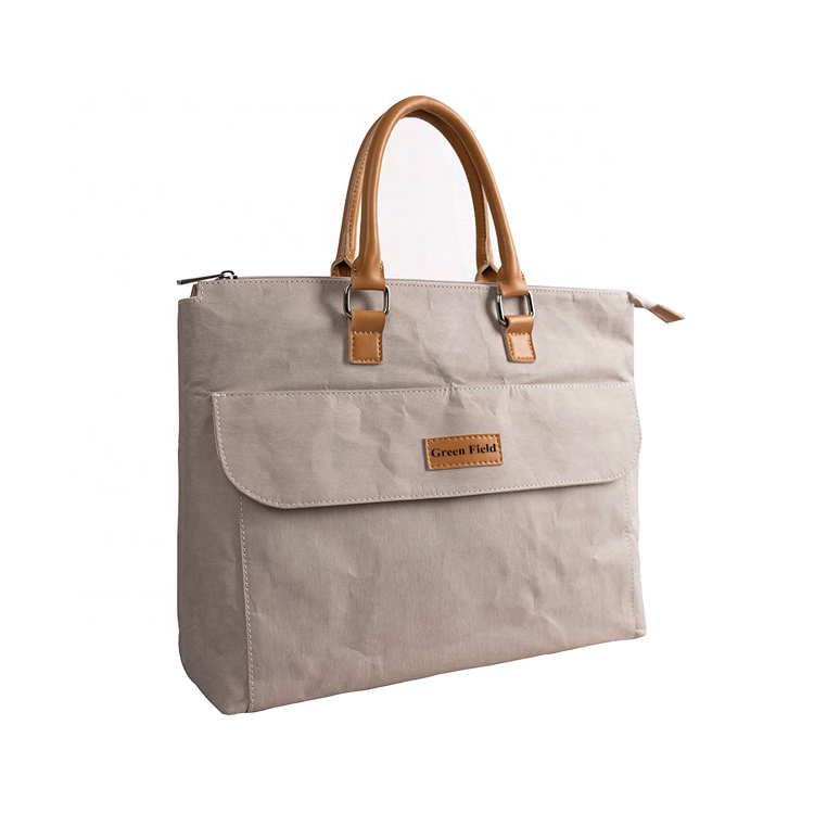 Custom Office Tote Bag Grey Washable Kraft Paper Work Bags Laptop Briefcase Bag for Women Men