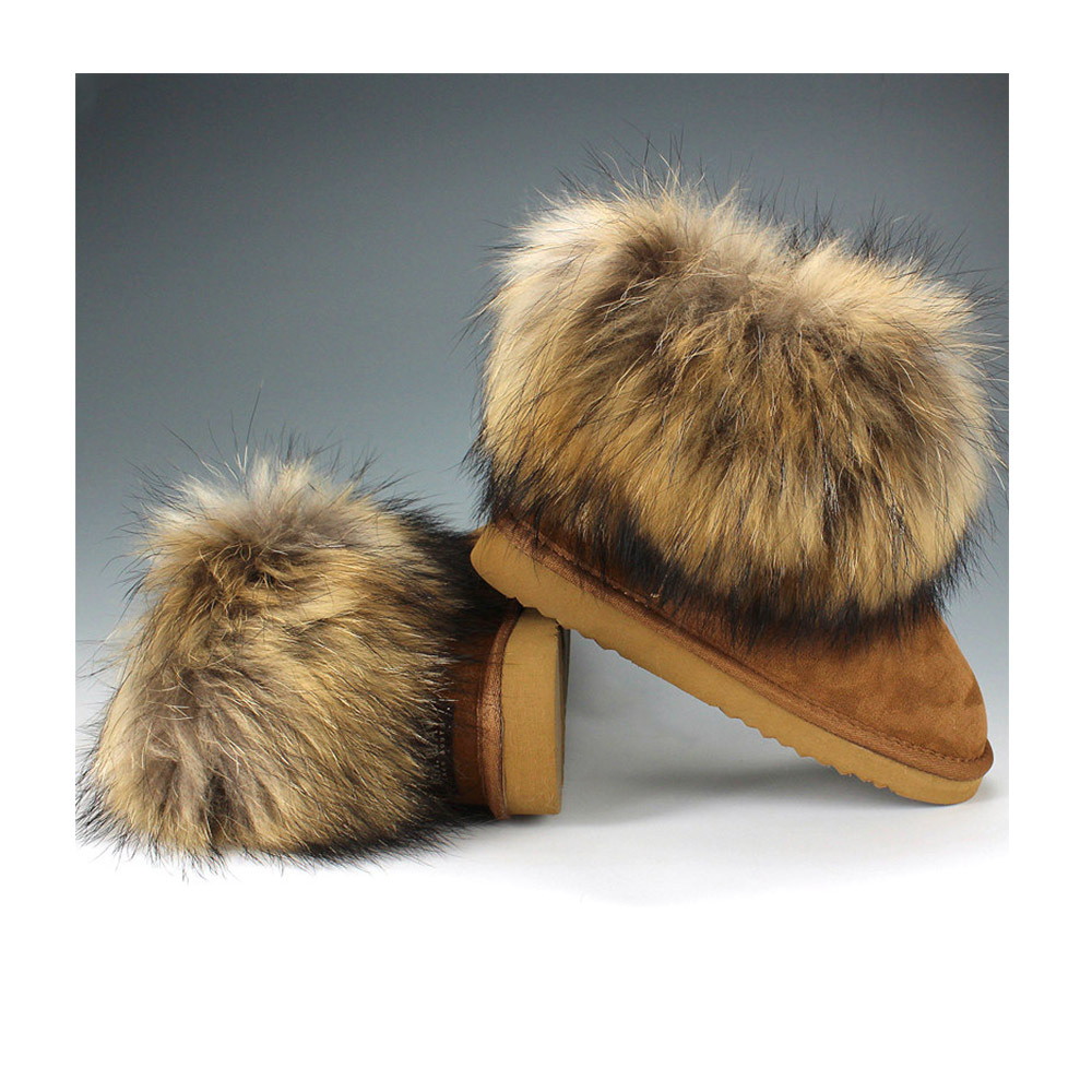 Boots Womens Shoes Ladies Real Fox Fur Fluffy Racoon Fur Footwear Fancy Flat Winter Snow Boot Furry Boots For Women