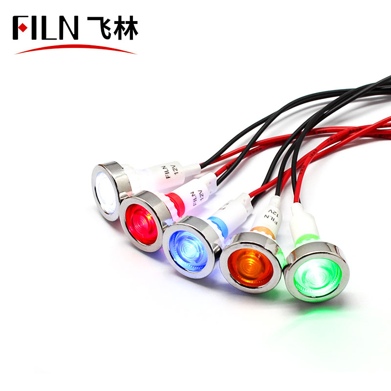 FILN 10mm 12mm plastic indicator lights 12V DC 220V AC signal lamp with leading wires High temperature resistance led lights