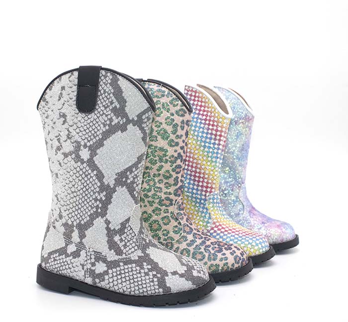 snake glitter sparkly cowboy little girl kids children long boots shoes
