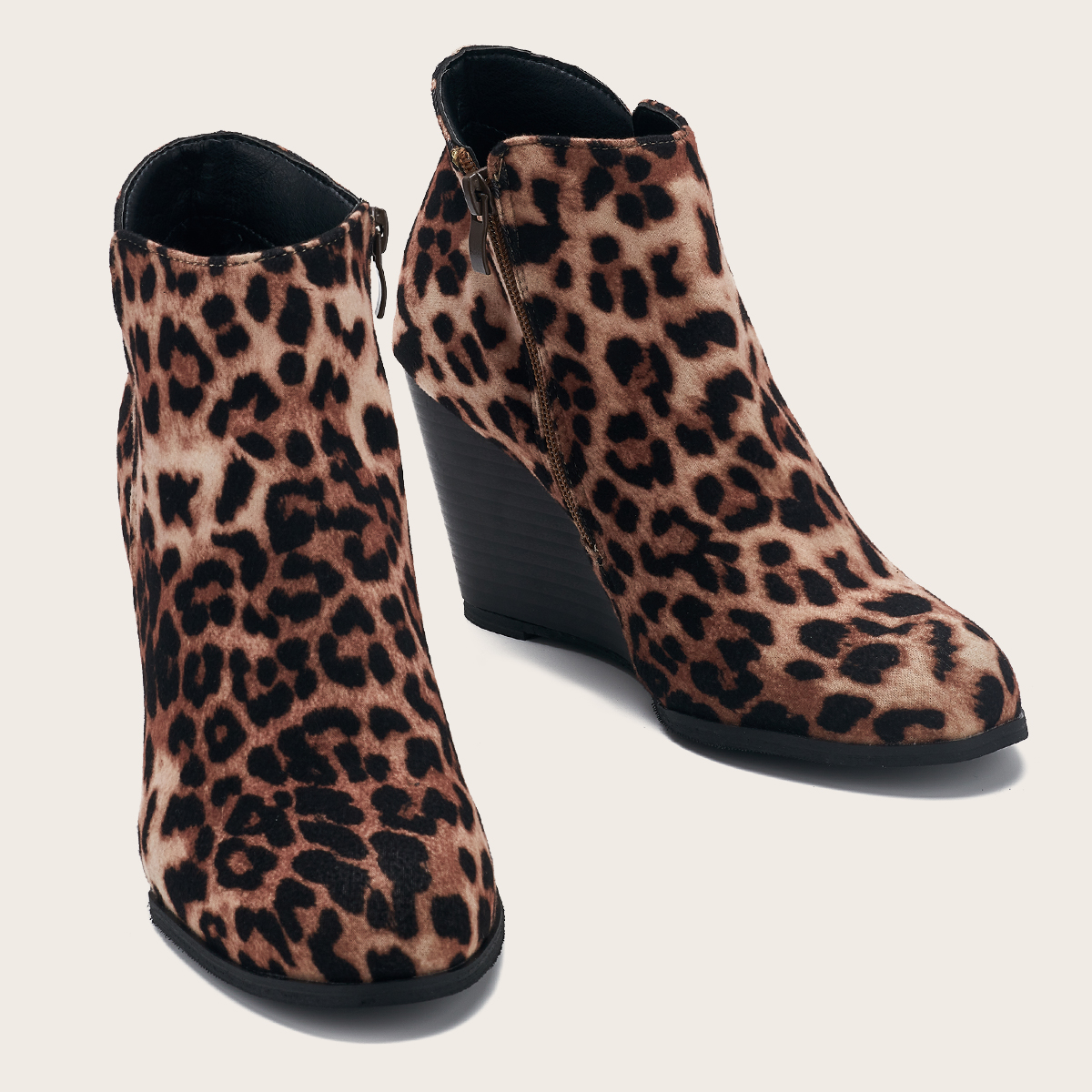 Ladies Italian wedge heels luxury spring autumn winter casual anti slippery leopard ladies women's short ankle boots shoes