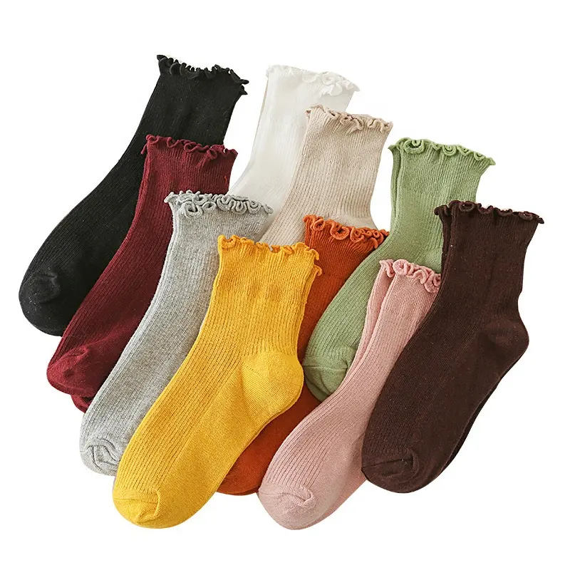 Wholesale Colored Fun Frilly Socks Women Girls High Quality Cotton Ruffle Quarter Socks