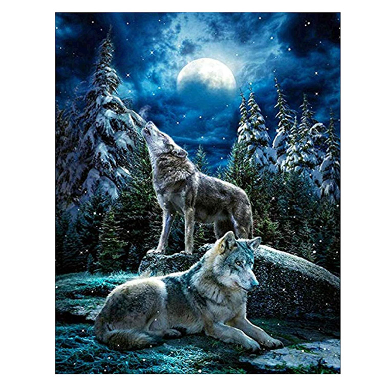 5DDIY animal wolf full brick embroidery cross stitch home decoration kit