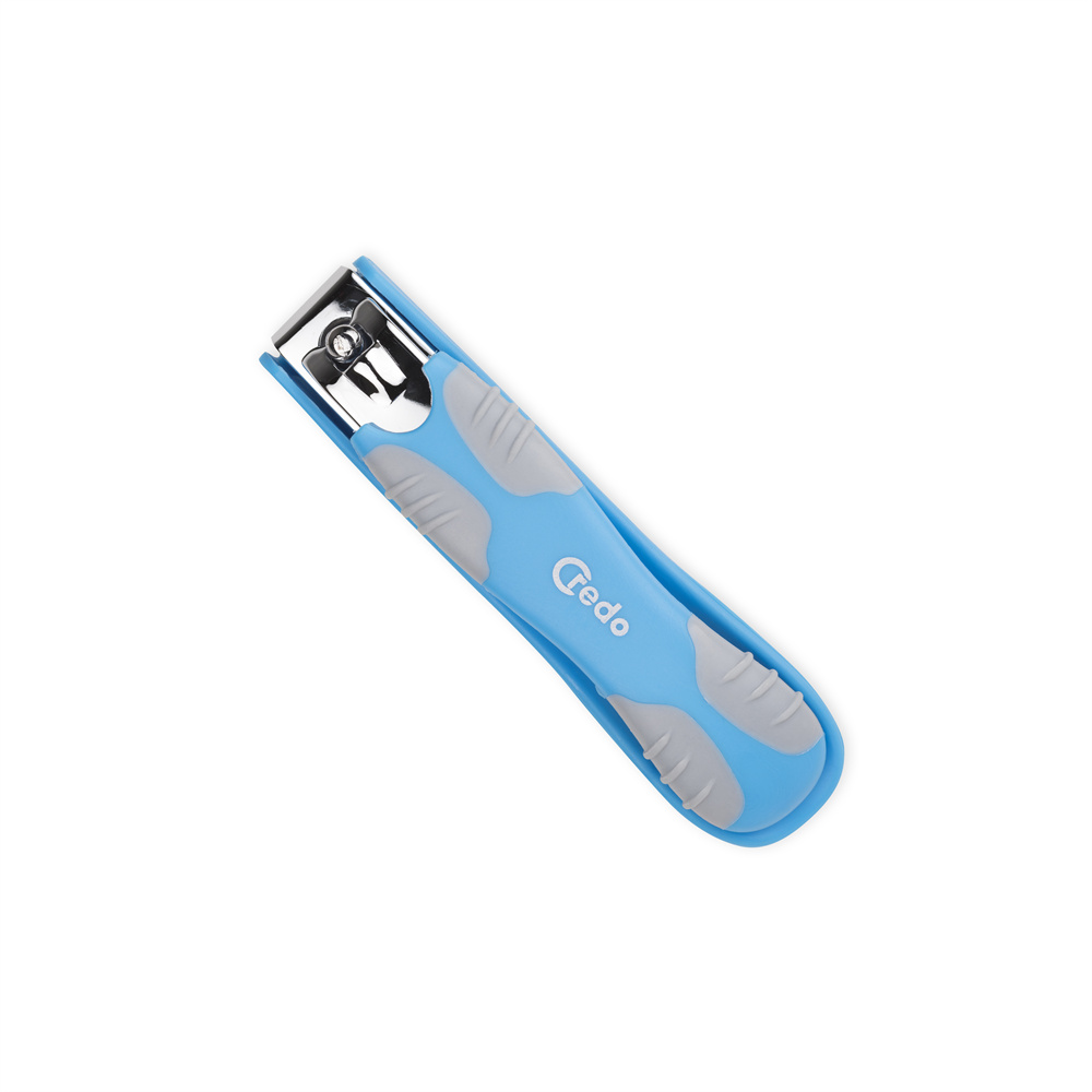 Credo High Quality Two Components Straight Nail Clipper Trimmer Cutter In Blue With Nail Catcher