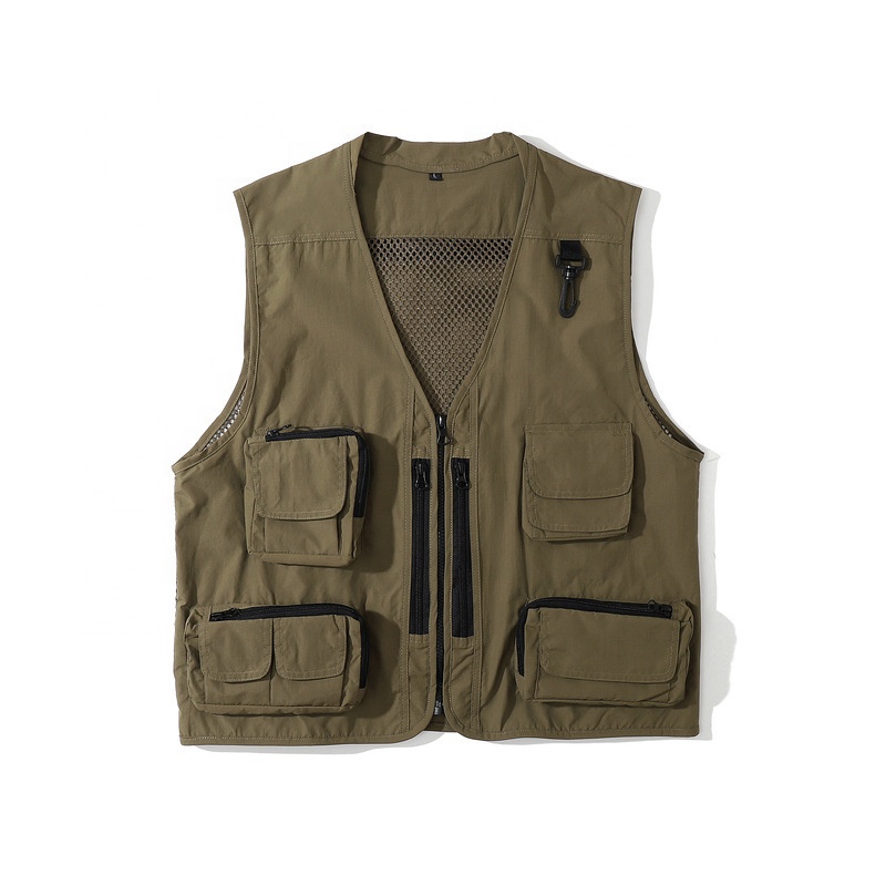 Custom Logo Men Multi Pocket Mesh Fishing Jacket Vest utlity Vest Pockets Hunting Fishing men's vests & waistcoat