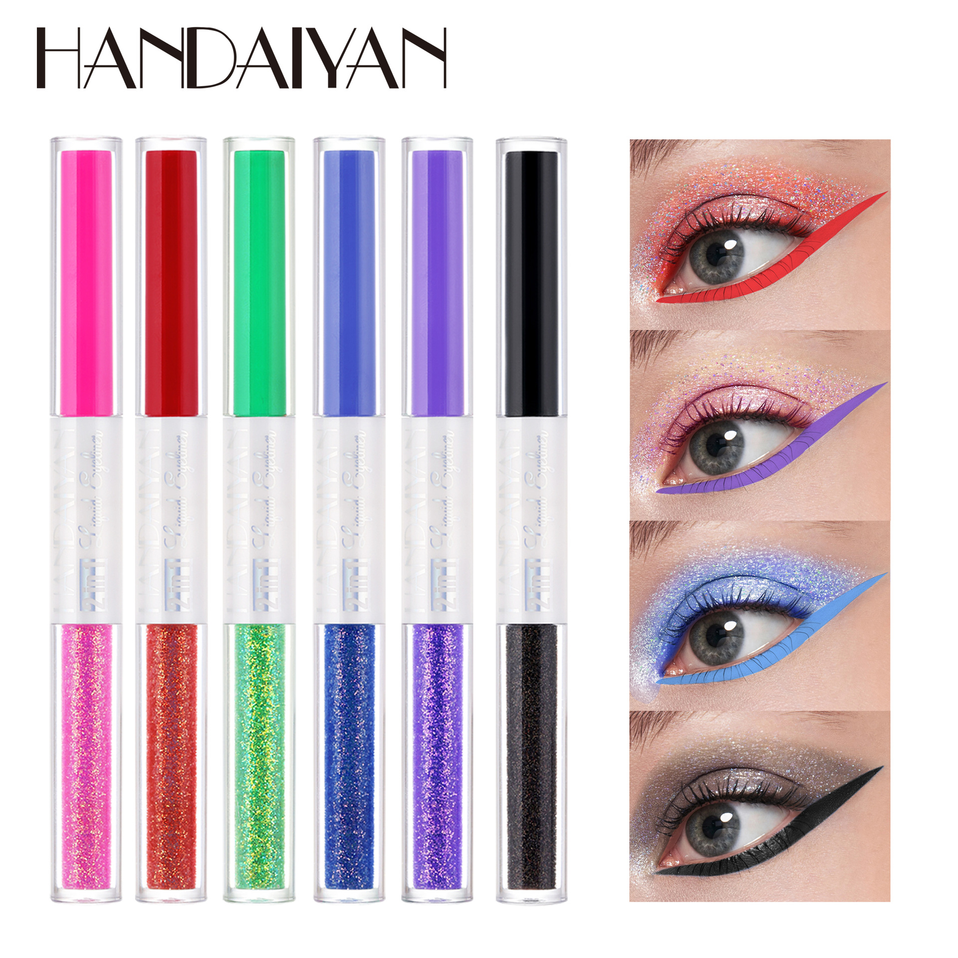 HANDAIYAN Double End Colorful Long Lasting Waterproof Eye Liner Glue Pen Glitter Liquid Eyeliner Pencil
