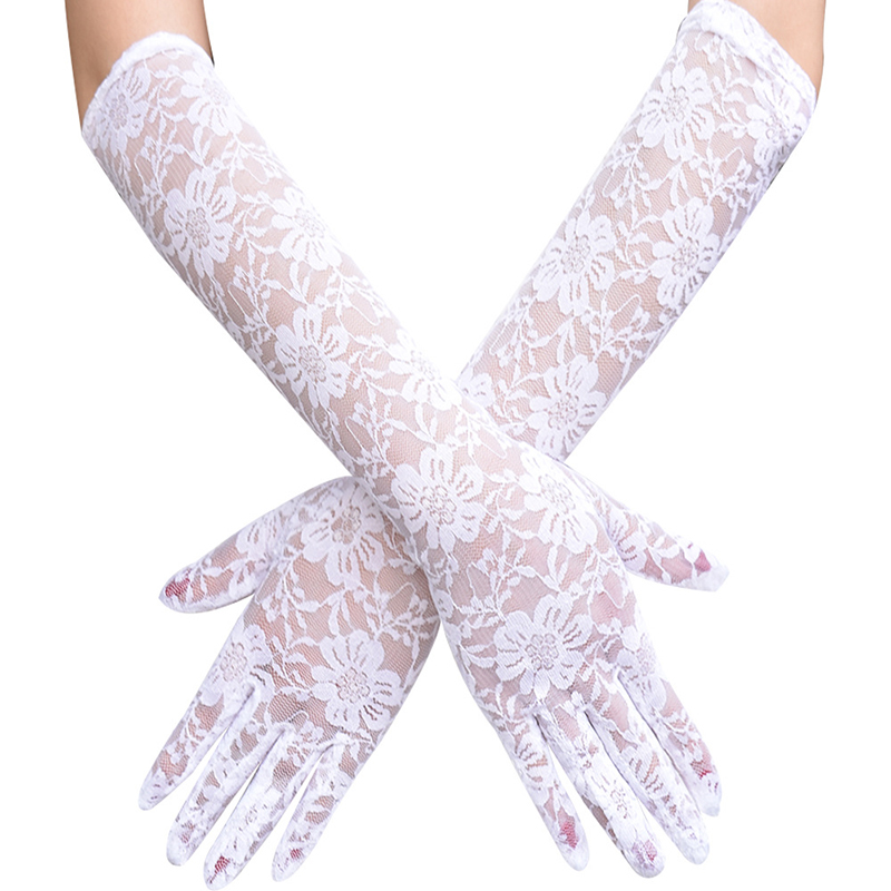 Flower Jacquard Lace Gloves Women Wedding Party Dance Performance Long Sleeve Glove