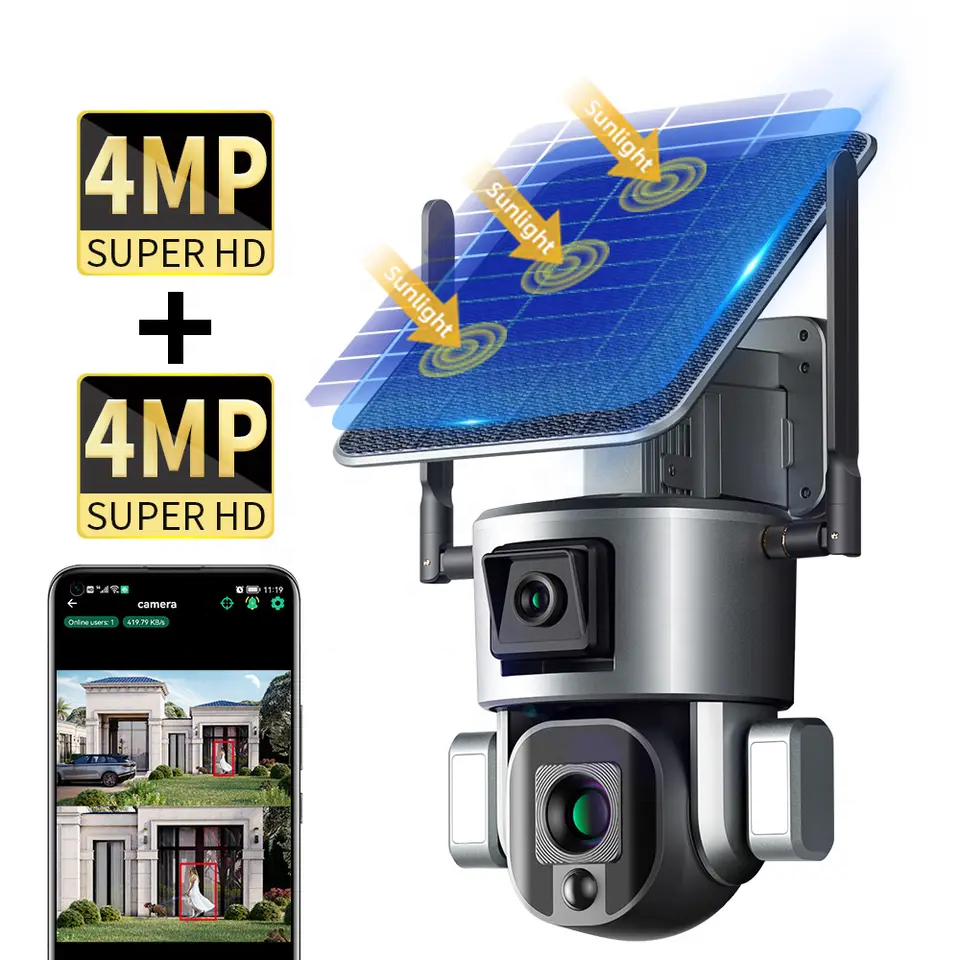 IP-камера наружная беспроводная с солнечной батареей, 4K, 4 МП, Wi-Fi, 4-кратным и 10-кратным увеличением, 8 МП