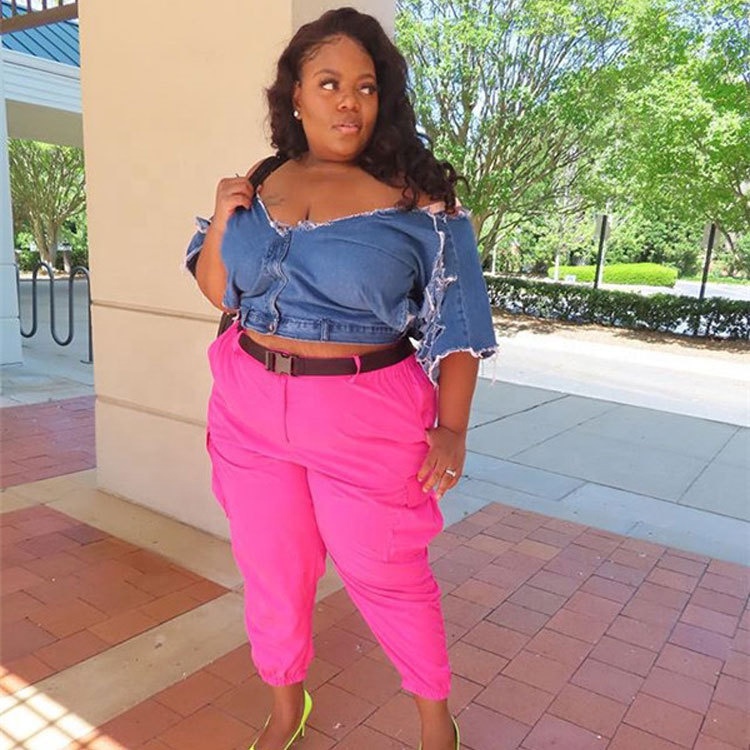 Street style denim women plus size crop tops ladies