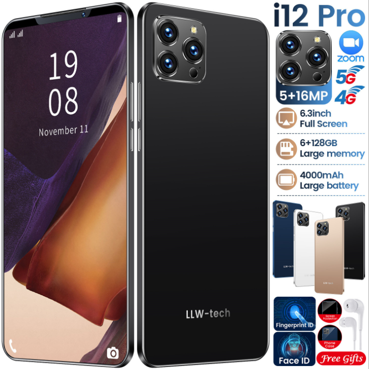 Горячая распродажа! Коврики i12 pro 16 ГБ + 32 ГБ, Мп 4 Core Dual SIM 6G + 128G дешевый смартфон 6,3 дюймов андроид 10 мобильных смартфонов в коробке