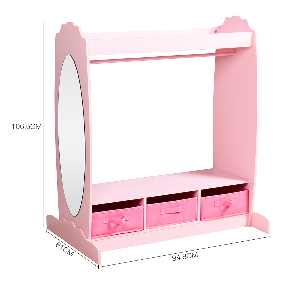 Pink Wooden Toddler's Pretend Costume Storage Closet with Hanger for Kids