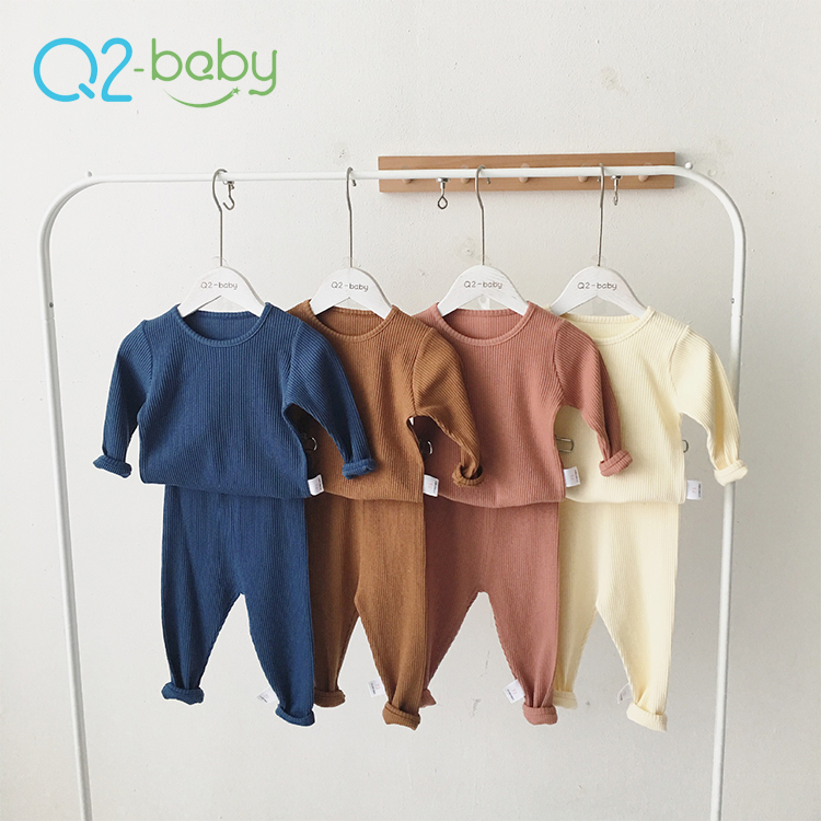 Q2-baby новорожденных сплошной цвет, хлопок, длинный рукав, домашняя одежда, костюм; Комплект одежды для новорожденных;