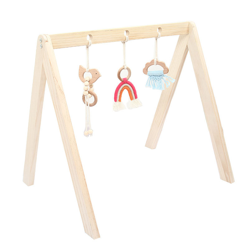 Eco Friendly Wood Baby Gym Equipment Baby Fitness Rack with Hanging Toys Folding Activity Gym Toys