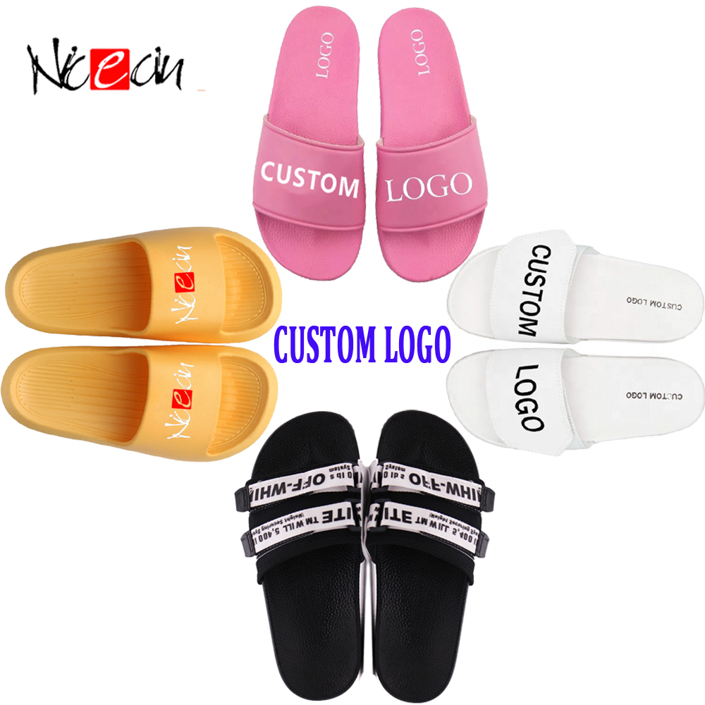 High Quality Custom Logo Flat Fabric Tape Ladies Slides Slipper Sandals Indoor Women Men slippers
