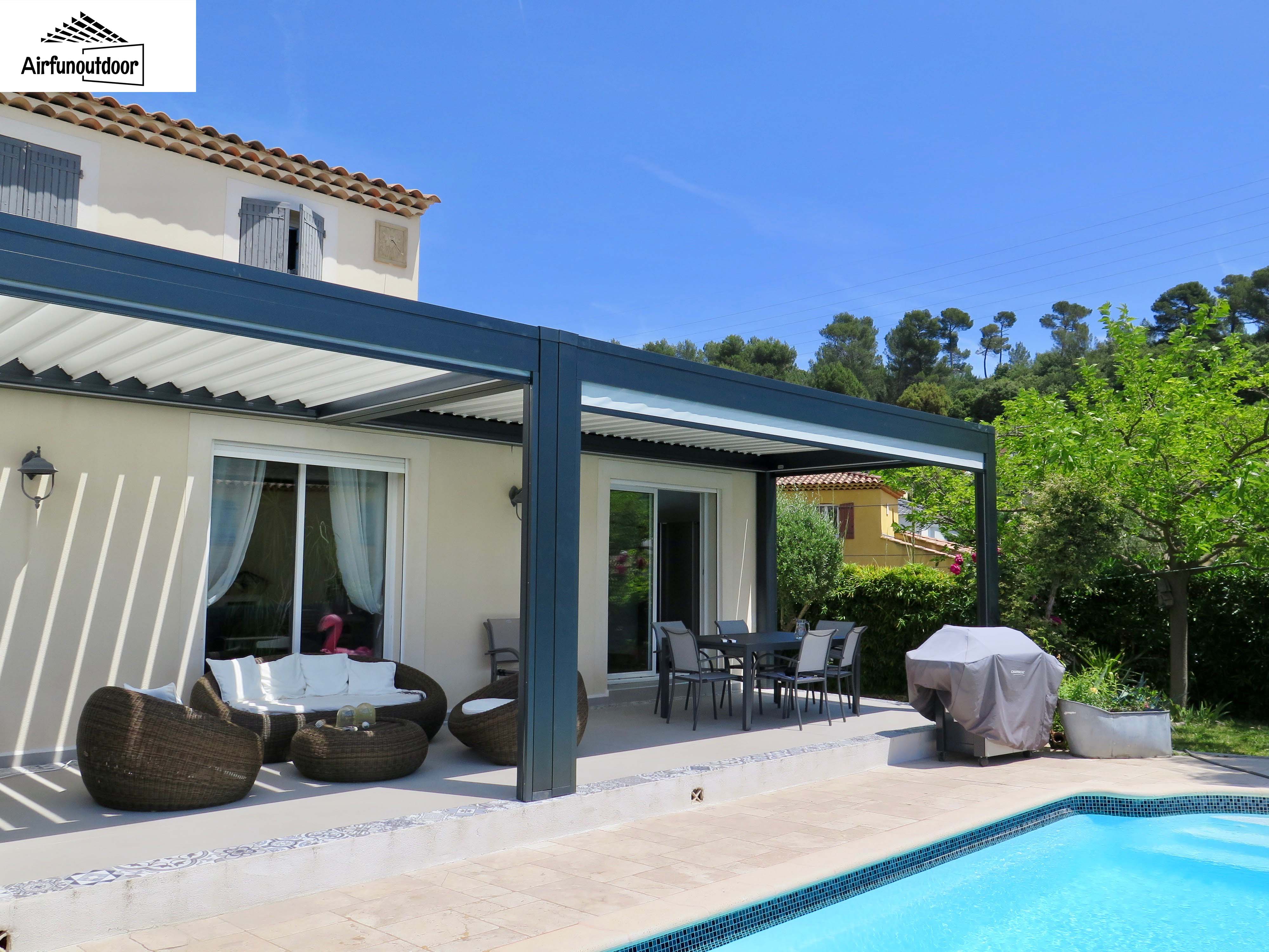 Fully Covered Frame Bioclimate Balcony Luxury Slatted Cast Metal Aluminium Garden Outdoor Electric Gazebo Aluminium Pergola
