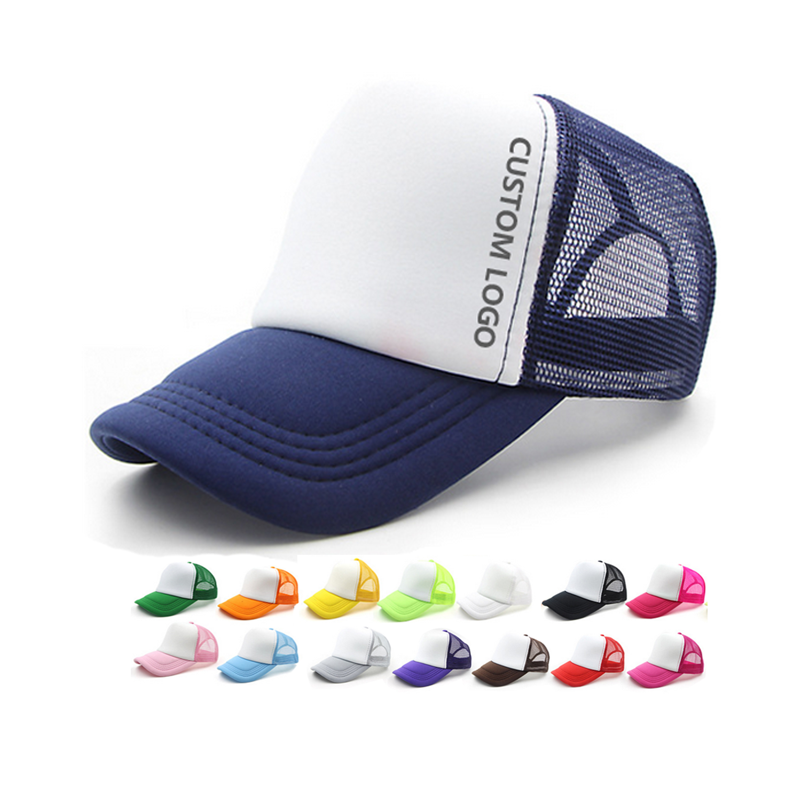 Cheap wholesale advertising promotional product custom logo branded sports mesh trucker caps and hats