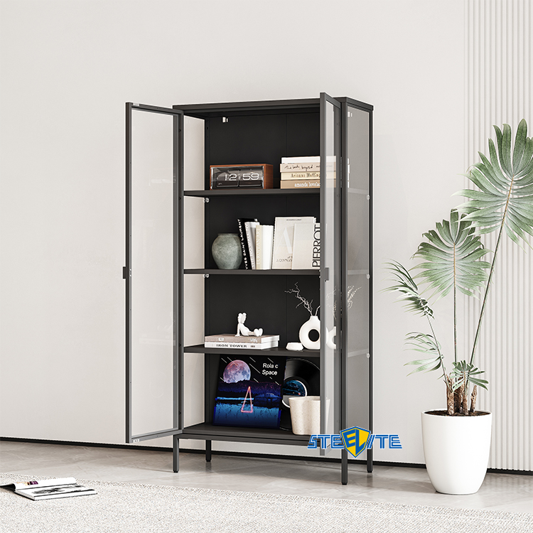 High Quality Storage Cabinet with Glass Doors Display Cabinet for Living Room Metal Storage Cabinet