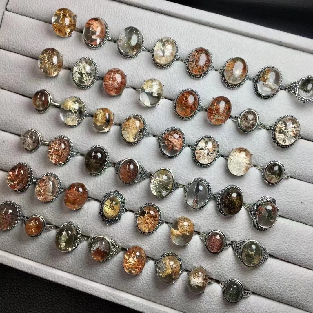 Natural High Quality Crystal Garden Quartz Wholesale Phantom Quartz S925 Silver Ring For Gift