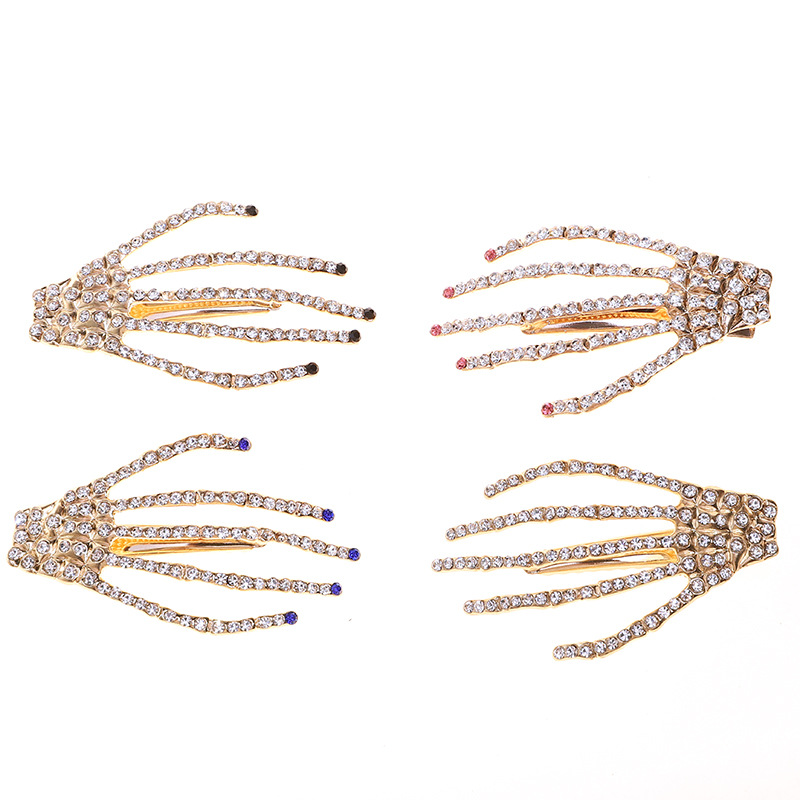 Hot Sale Halloween Skull Hand Hair Clip Women Girls Rhinestone Hair Grips Crystal Vintage Hairpin Hair Accessories