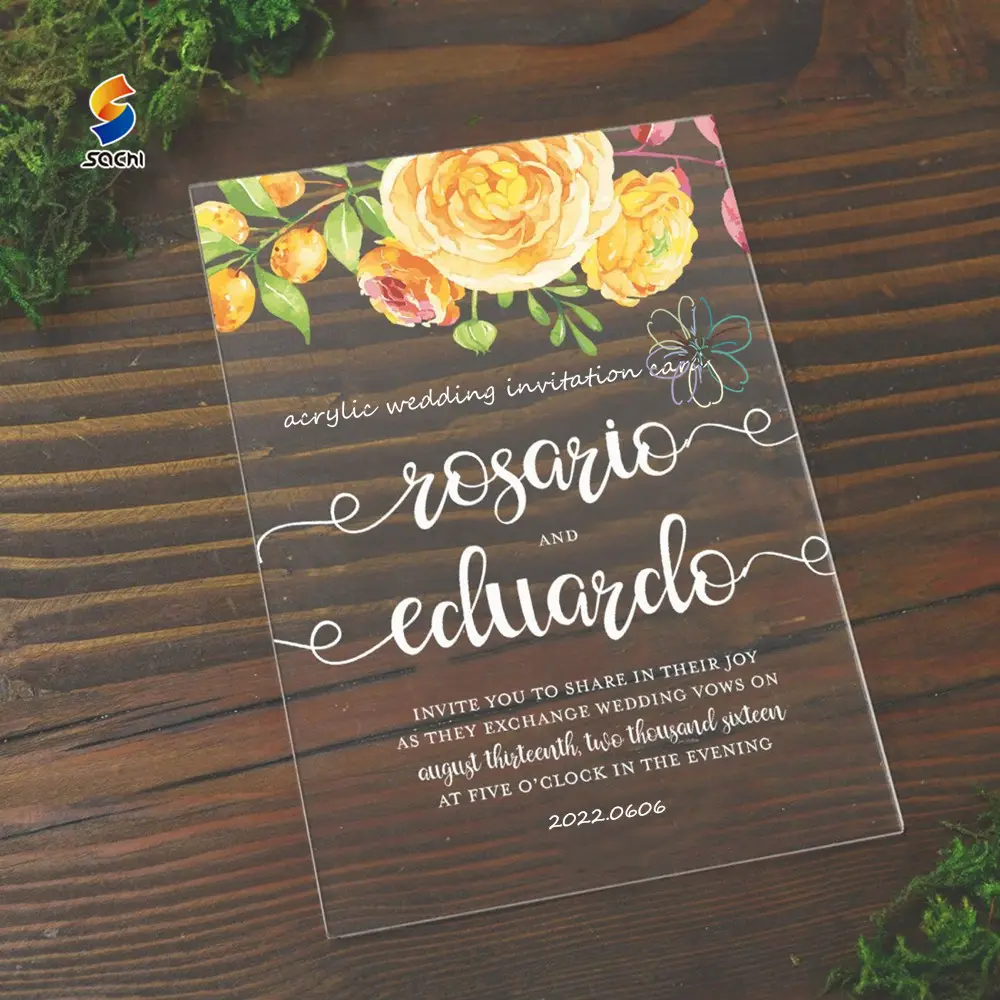 Acrylic Printing Transparent Table Sign Wedding Invitations Floral Acrylic Invitations Wedding Invitation Card