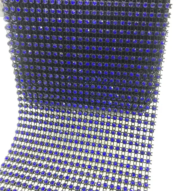 S064 wholesale 24rows blue color rhinestone plastic trimming for clothing 24 rows crystal plastic trimming mesh