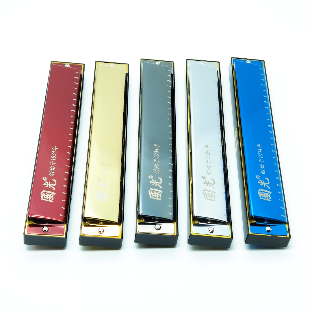 Professional 5-color 24-hole C-tunnel Tremolo Harmonica In Multi-color Metal Material
