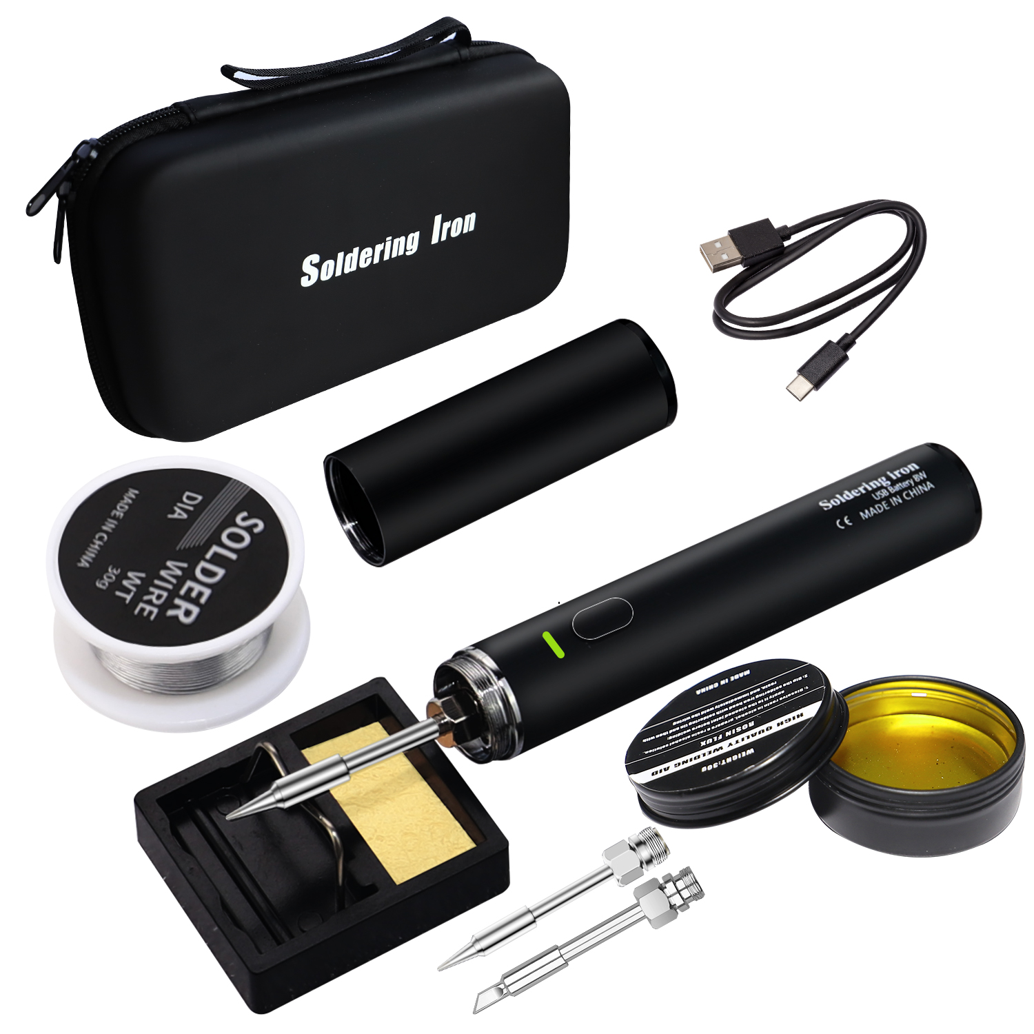 Portable USB Rechargeable Cordless Soldering Iron Kit with Adjustable Temperature and Pen for Electronics Repair