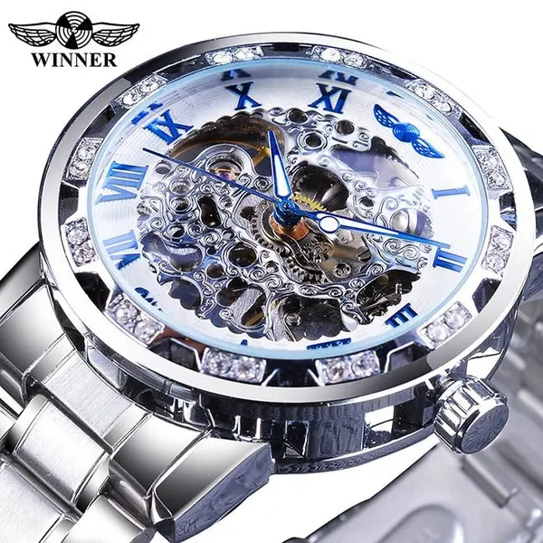 Winner Men Top Brand Luxury Transparent Fashion Diamond Luminous Gear Movement Royal Design Male Mechanical Skeleton Wrist Watch