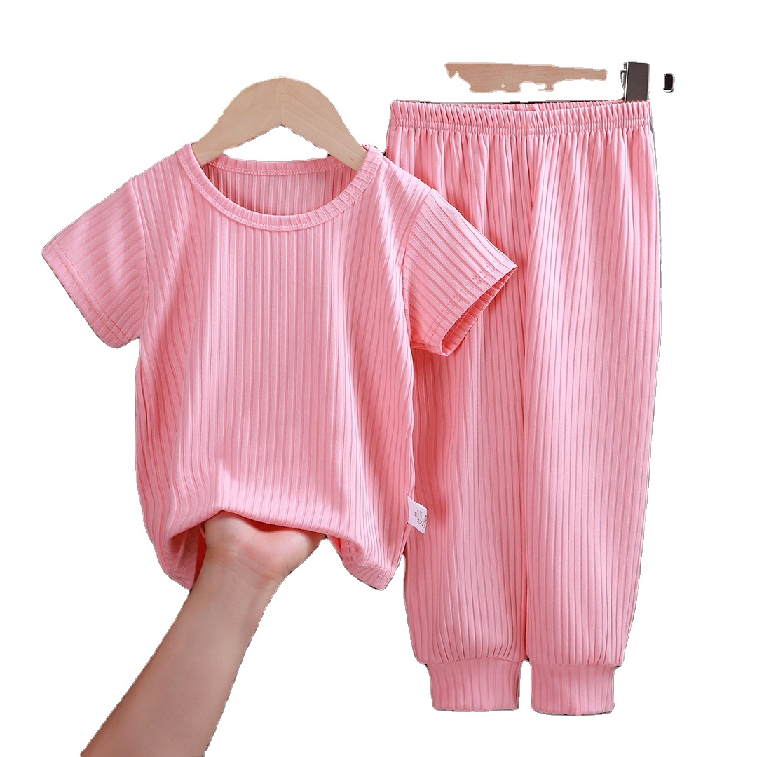 New children's home wear casual men's and women's solid color suits children's pajamas children's clothing wholesale
