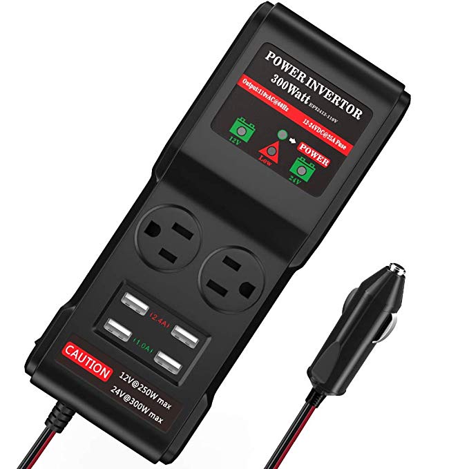 300 Вт автомобильный инвертор DC 12 В/24 В до 110 В AC 2 AC розетки 4 порта USB