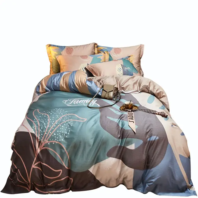 100% Cotton Satin Wholesale Luxury Bedding Set 4 Pcs Duvet Cover bed Sheet Pillow Case bedding set