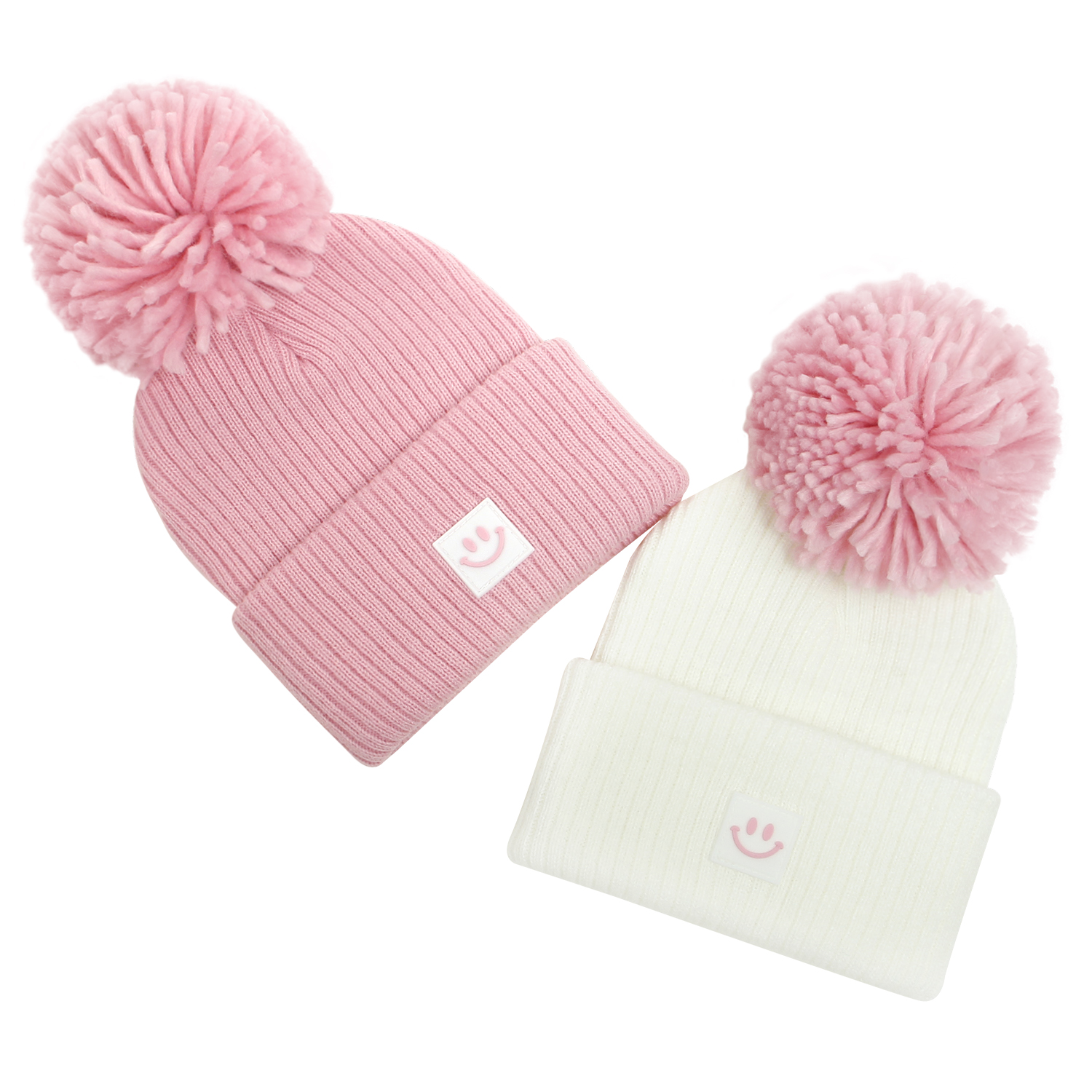 Girl Baby Hat Winter Hat Smile Pattern Baby Beanie Knitted Pink Hats for Toddler